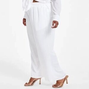 Nina Parker White Wide Leg Elastic Waist Textured Pants Pull On Size 3X